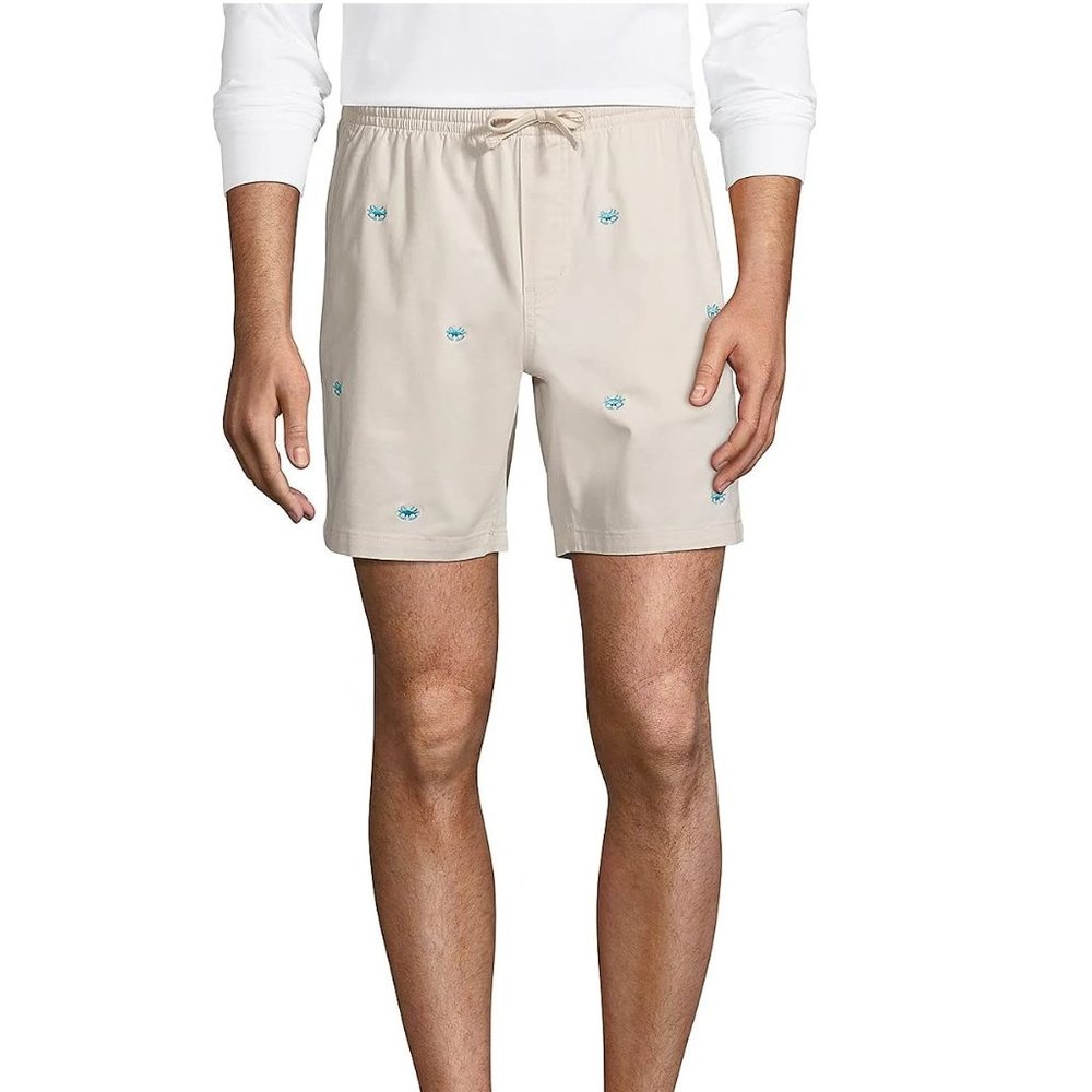 NWT Lands End Men 7" Comfort Knockabout Alabaster Crab Deck Short XXL $60 DD808